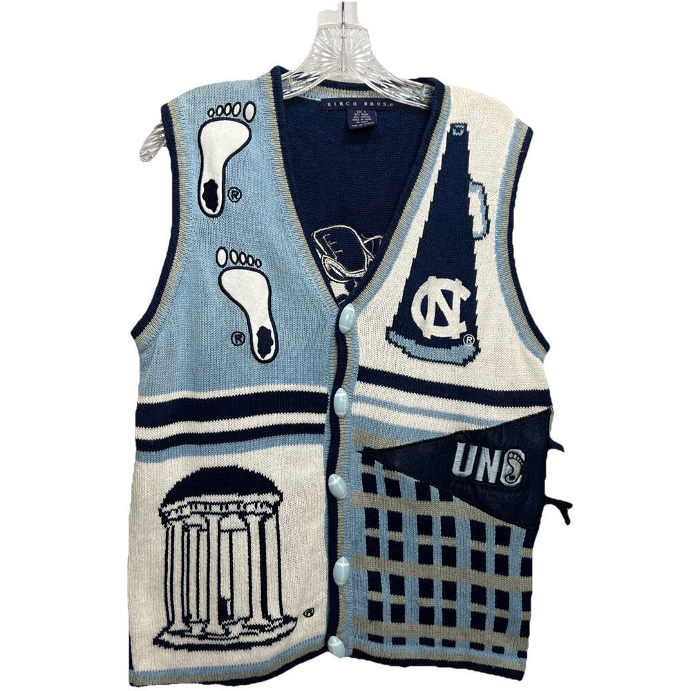 Birch Bros Vintage North Carolina Tar Heels Embroidered Knit Vest NCCA Small